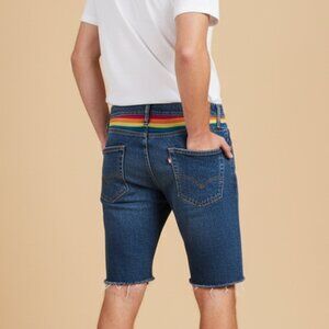 Levis 511 Shorts Blue Denim Pride Rainbow Stonewall Raw Hem Embroidered Size 30